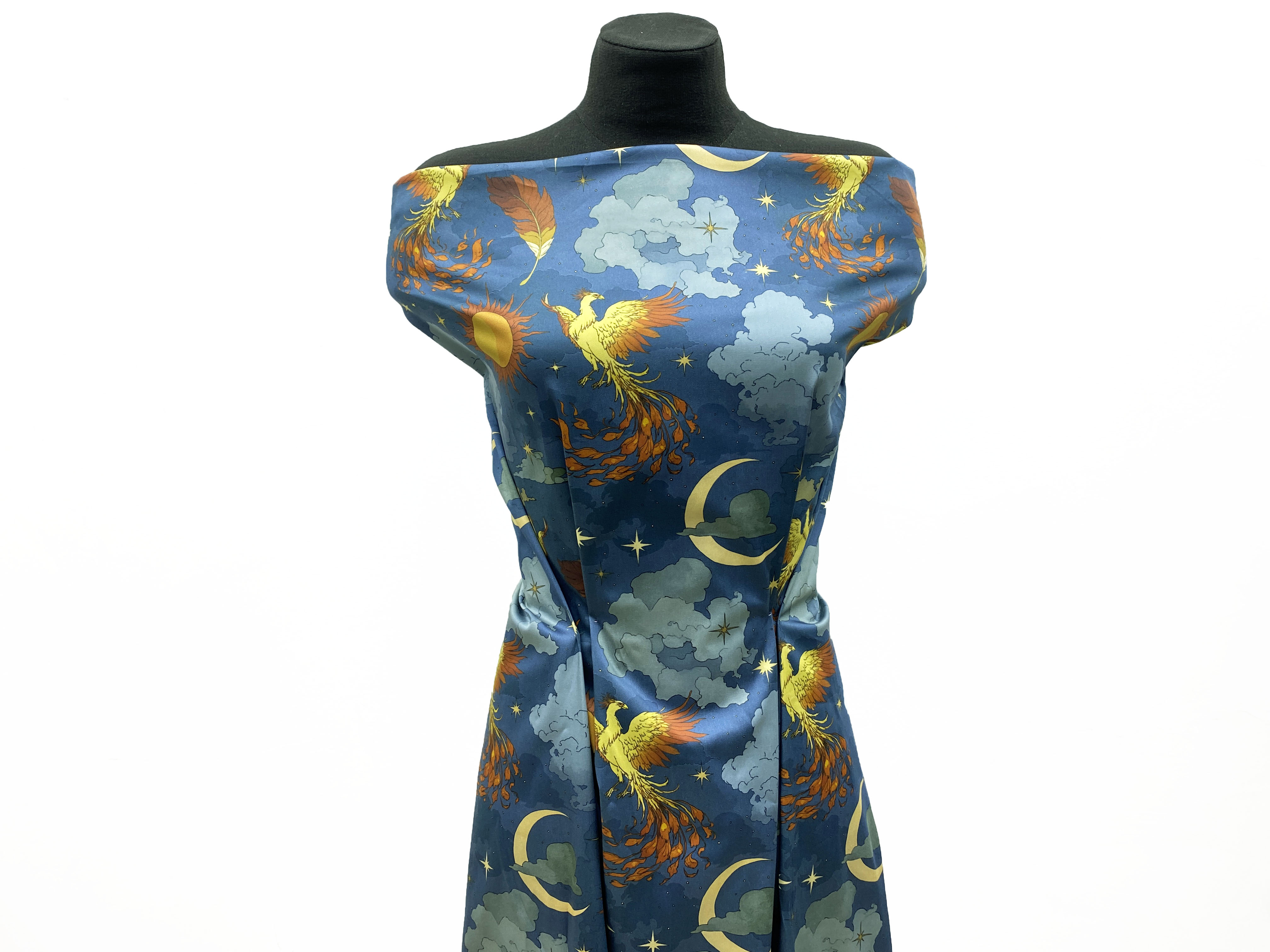 Ткань Хлопок синего цвета с принтом   Жар-птица 14410 5